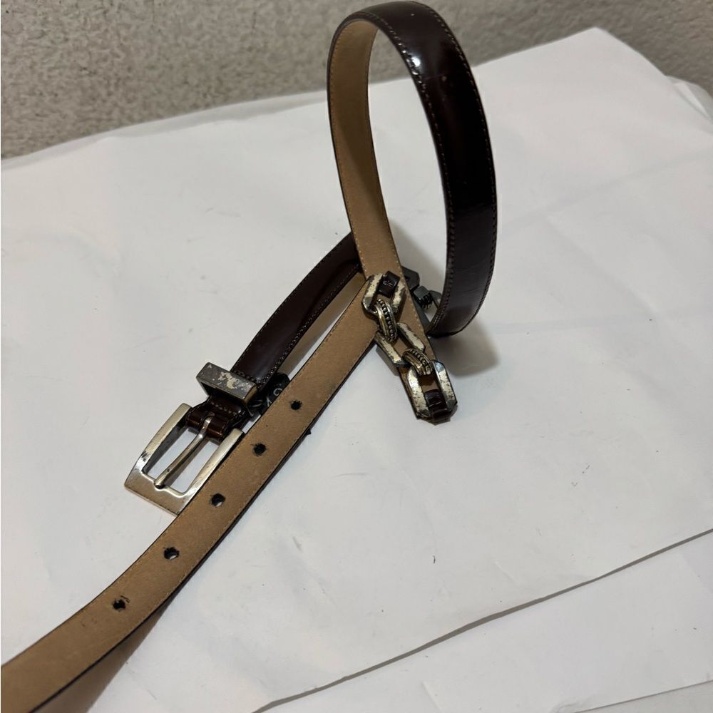 Brighton Black Patent Leather Belt  skinny chain size L